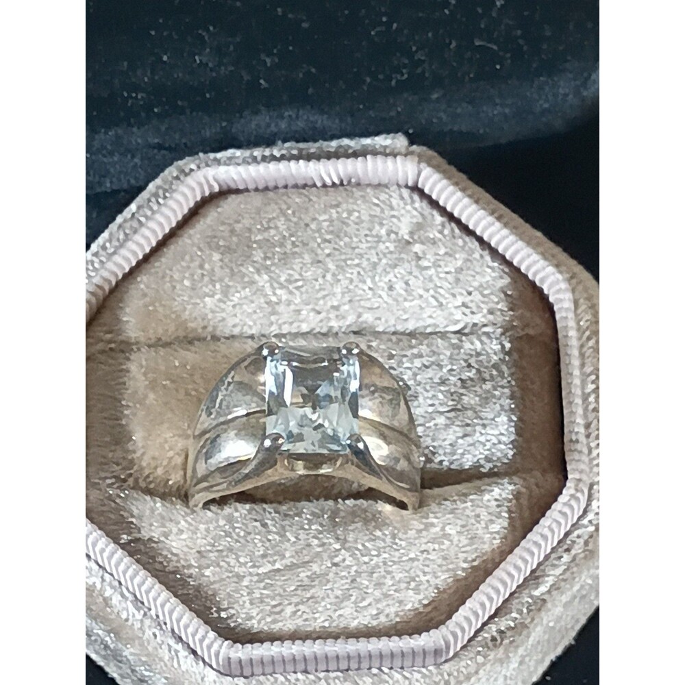 Sterling Silver NF Ring Emerald Cut CZ Clear Stone Size 7 VTG 8g Style Cocktail
